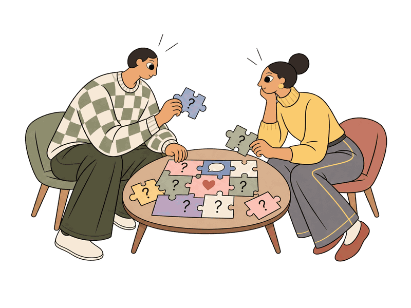 Pareja levantando juntos una tela y descubriendo lo que hay debajo