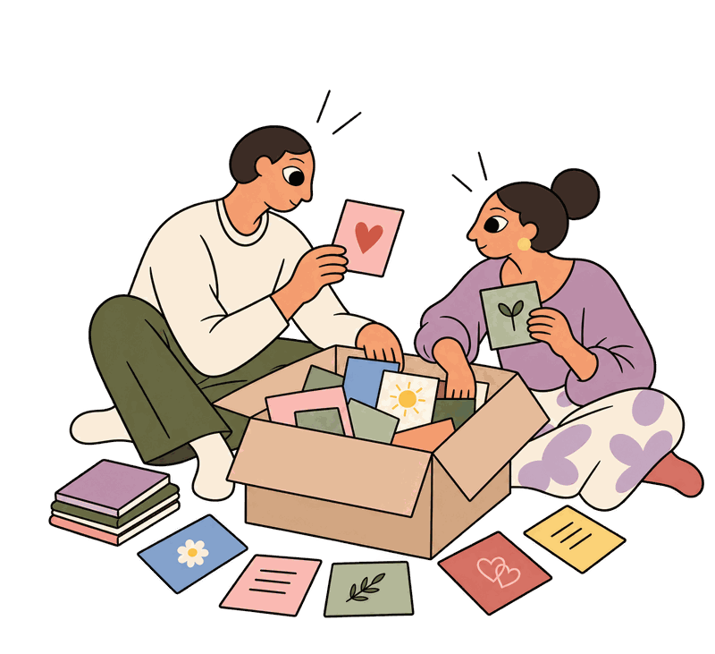 Caja con materiales, preguntas y ejercicios
