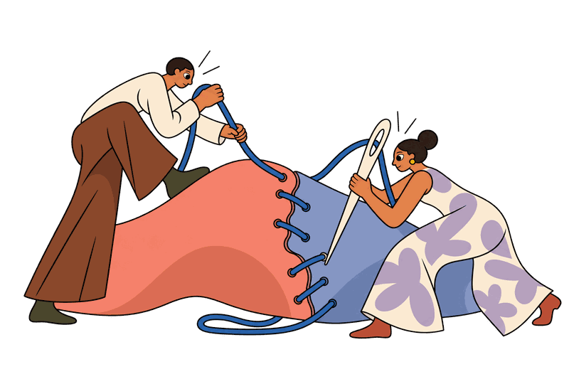 Ilustración: una aguja uniendo las dos partes