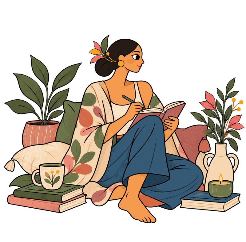 Mujer sentada escribiendo en su diario
